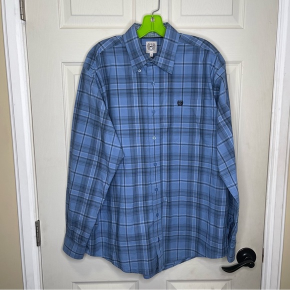 CINCH MEN'S BLUE PLAID BUTTON DOWN WESTERN LONG SLEEVE SHIRT Sz S - Picture 1 of 8